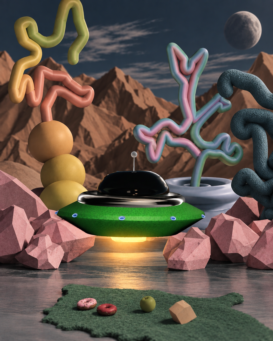 UFO Animation — surreal 3D landscape