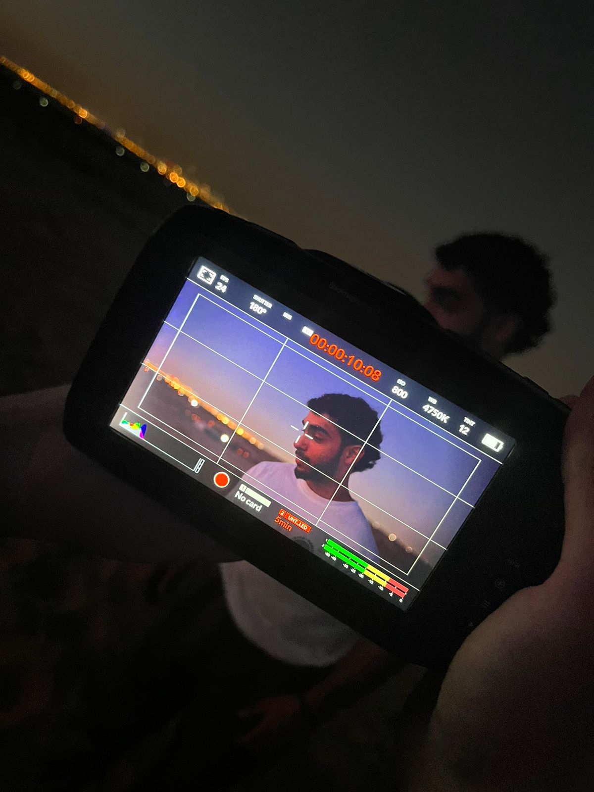 Monitor preview at dusk during an outdoor shoot